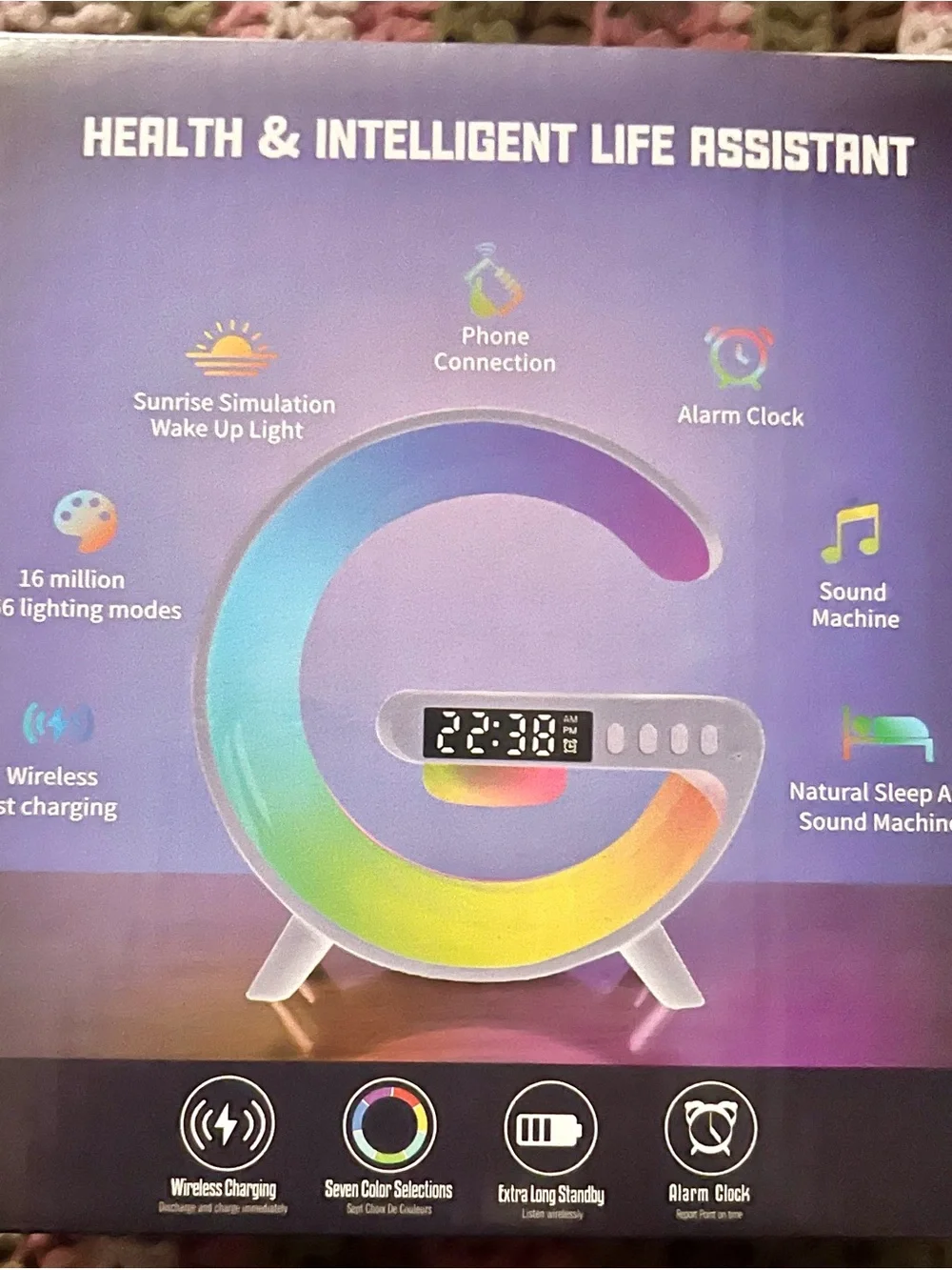 G63 INTELLIGENT RGB SMART LIGHT Bluetooth Radio Wireless Charger Clock & Alarm